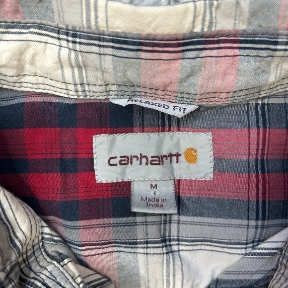 Carhartt Shirt Mens Medium Button Up Short Sleeve Relaxed Fit Plaid Front Pocket - Picture 2 of 3